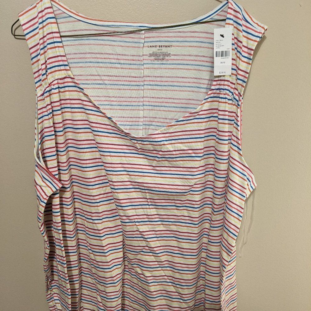 NWT Lane Bryant Gathered Shoulder V-Neck Tank- Stripes, 30/32